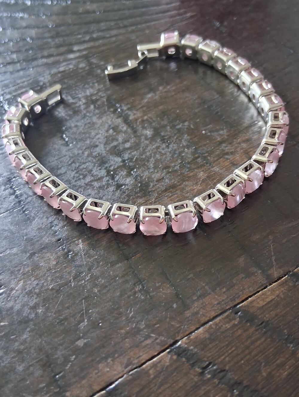 Light Pink Stone Silver Tennis Bracelet